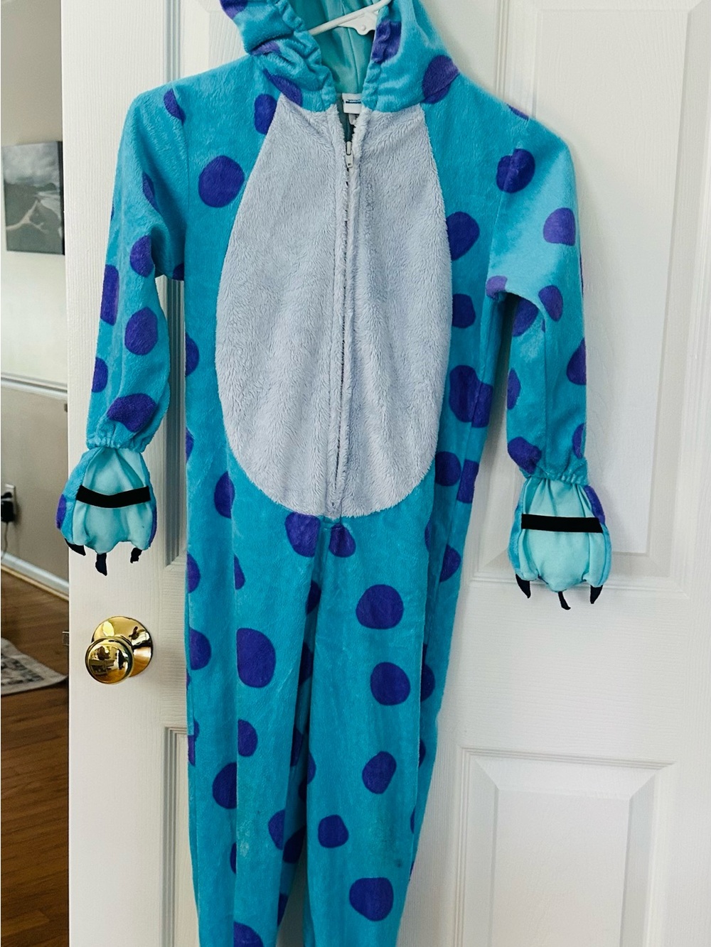 Kids Teal and Purple Polka Dot One-Piece Hooded Pajamas